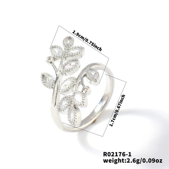 Wholesale Jewelry Simple Butterfly Plant Zircon Ring Women's Fashion Allmatch Personality