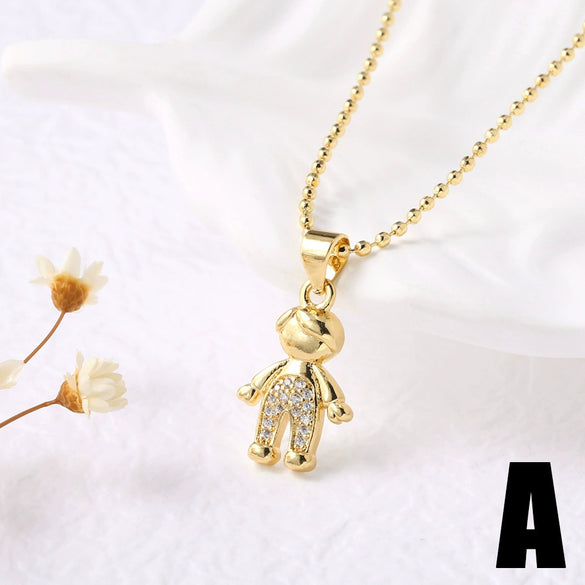 Wholesale Jewelry Simple Cartoon Character Geometric Copper Pendant Necklace With O Word Chain And Electroplating