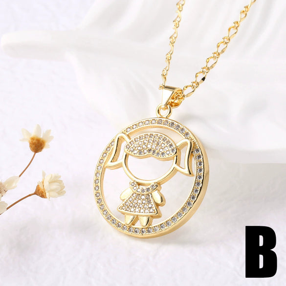 Wholesale Jewelry Simple Cartoon Character Geometric Copper Pendant Necklace With O Word Chain And Electroplating