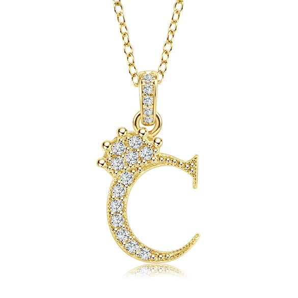 Wholesale Jewelry Simple Classic Crown Zircon English Letter Pendant Copper Goldplated Necklace For Women