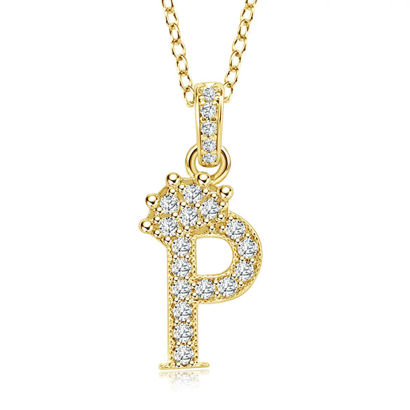 Wholesale Jewelry Simple Classic Crown Zircon English Letter Pendant Copper Goldplated Necklace For Women