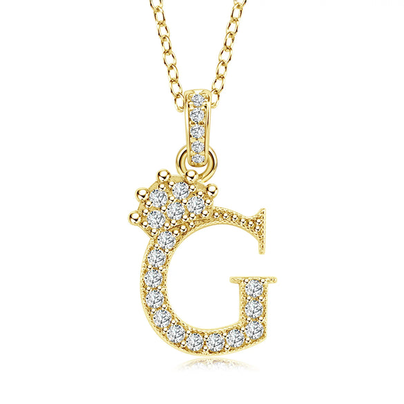 Wholesale Jewelry Simple Classic Crown Zircon English Letter Pendant Copper Goldplated Necklace For Women