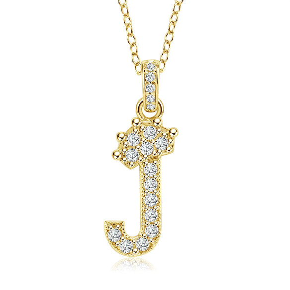 Wholesale Jewelry Simple Classic Crown Zircon English Letter Pendant Copper Goldplated Necklace For Women