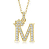 Wholesale Jewelry Simple Classic Crown Zircon English Letter Pendant Copper Goldplated Necklace For Women