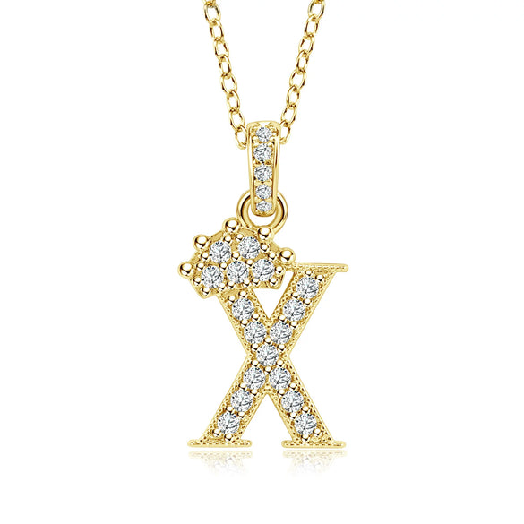 Wholesale Jewelry Simple Classic Crown Zircon English Letter Pendant Copper Goldplated Necklace For Women