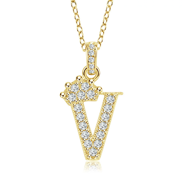 Wholesale Jewelry Simple Classic Crown Zircon English Letter Pendant Copper Goldplated Necklace For Women