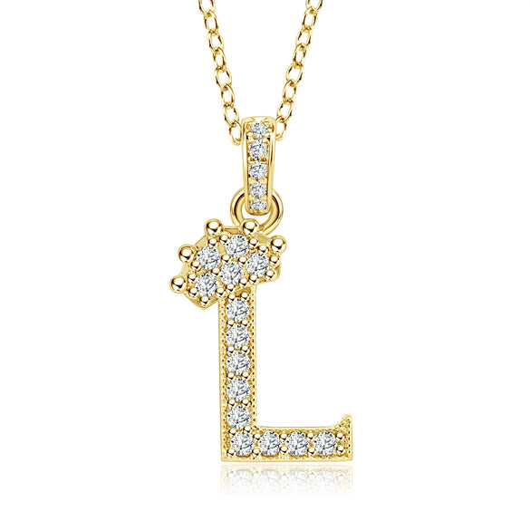 Wholesale Jewelry Simple Classic Crown Zircon English Letter Pendant Copper Goldplated Necklace For Women
