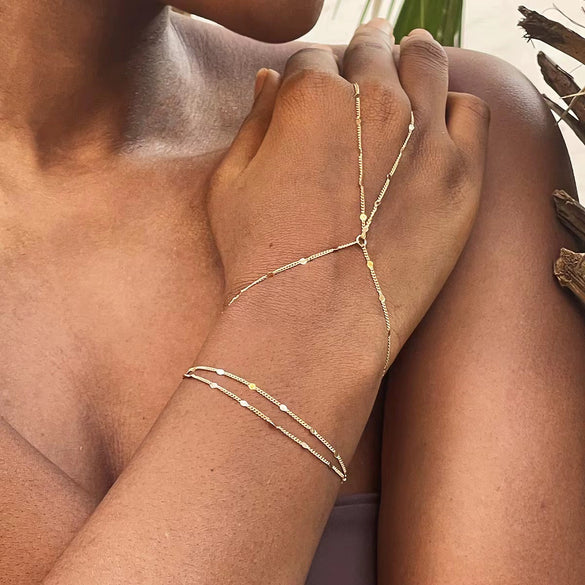 Wholesale Jewelry Simple Copper Geometric Women's Electroplated Multi Layer Sequined Thin Chain Bracelet