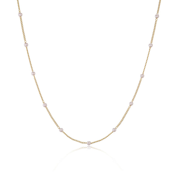 Wholesale Jewelry Simple Copper Gold Plated Artificial Pearl Flower Geometric Inlaid Necklace