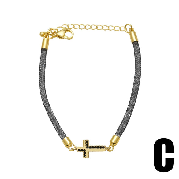 Wholesale Jewelry Simple Cross Copper Goldplated Pendant Bracelet