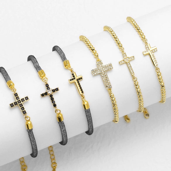 Wholesale Jewelry Simple Cross Copper Goldplated Pendant Bracelet