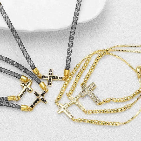 Wholesale Jewelry Simple Cross Copper Goldplated Pendant Bracelet