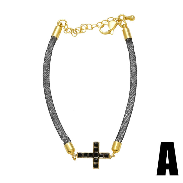 Wholesale Jewelry Simple Cross Copper Goldplated Pendant Bracelet