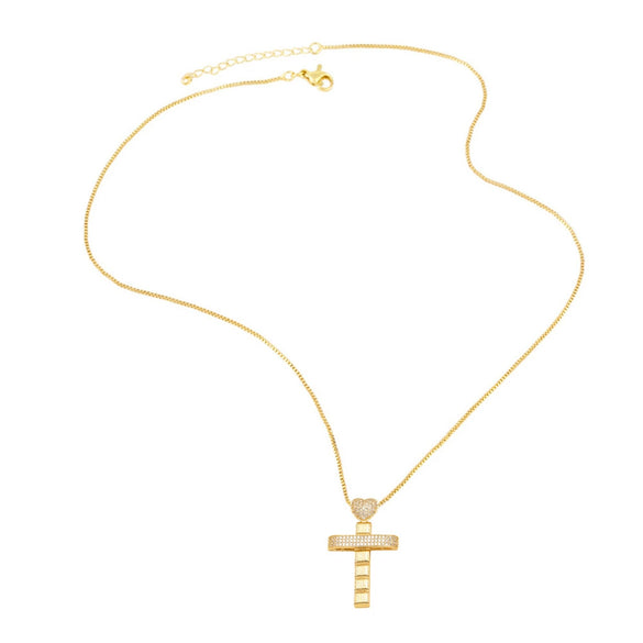 Wholesale Jewelry Simple Cross Pearl Full Zircon Copper Necklace With Electroplating