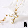 Wholesale Jewelry Simple Cross Pearl Inlaid Zircon Copper Pendant Necklace With Clavicle Chain Electroplating