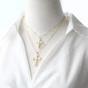 Wholesale Jewelry Simple Cross Pearl Inlaid Zircon Copper Pendant Necklace With Clavicle Chain Electroplating