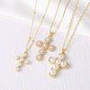 Wholesale Jewelry Simple Cross Pearl Inlaid Zircon Copper Pendant Necklace With Clavicle Chain Electroplating