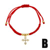 Wholesale Jewelry Simple Cross Pendant Bracelet Copper Electroplated Handwoven Red Rope Unisex