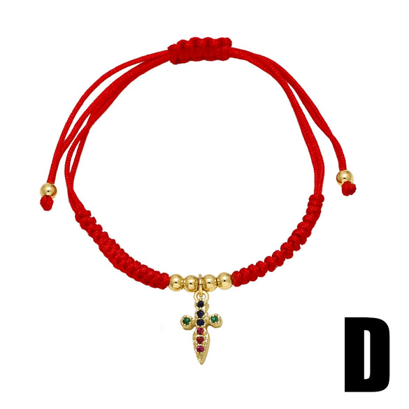 Wholesale Jewelry Simple Cross Pendant Bracelet Copper Electroplated Handwoven Red Rope Unisex