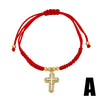 Wholesale Jewelry Simple Cross Pendant Bracelet Copper Electroplated Handwoven Red Rope Unisex
