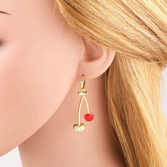 Wholesale Jewelry Simple Design Copper Plated Real Gold Fruit And Heart Shape Pendant Earrings For Women