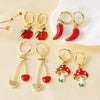 Wholesale Jewelry Simple Design Copper Plated Real Gold Fruit And Heart Shape Pendant Earrings For Women