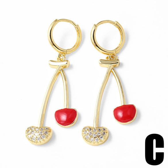 Wholesale Jewelry Simple Design Copper Plated Real Gold Fruit And Heart Shape Pendant Earrings For Women