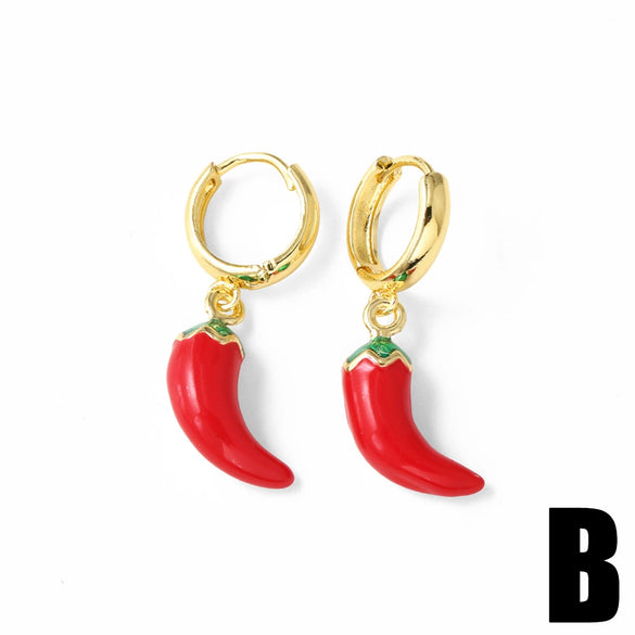 Wholesale Jewelry Simple Design Copper Plated Real Gold Fruit And Heart Shape Pendant Earrings For Women