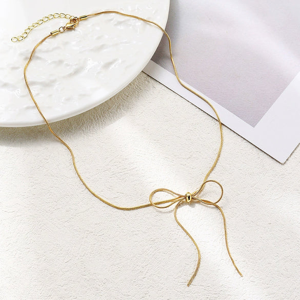 Wholesale Jewelry Simple Fashion Bow Copper Alloy Electroplated Collarbone Chain