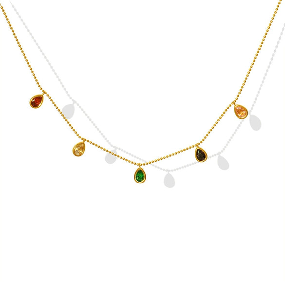 Wholesale Jewelry Simple Fashion Colorful Zircon Geometric Pendant Necklace With Titanium Steel Bead Chain