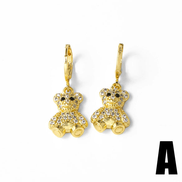 Wholesale Jewelry Simple Fashion Copper Plated Real Gold Animal Bear Elephant Earrings