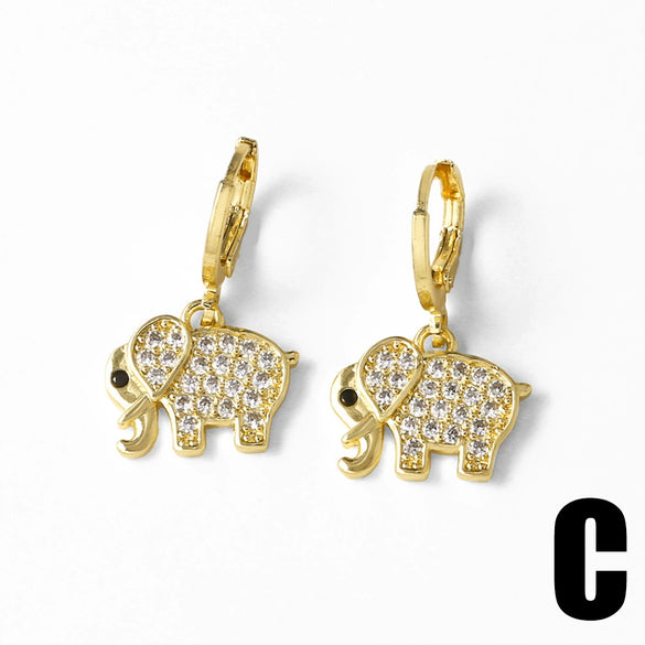 Wholesale Jewelry Simple Fashion Copper Plated Real Gold Animal Bear Elephant Earrings
