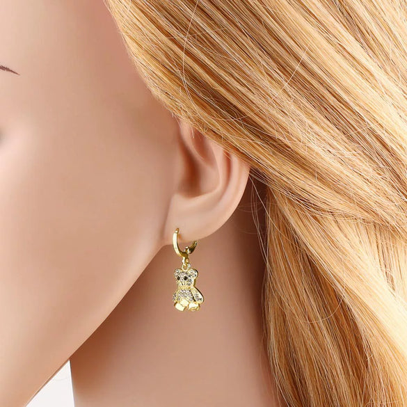 Wholesale Jewelry Simple Fashion Copper Plated Real Gold Animal Bear Elephant Earrings