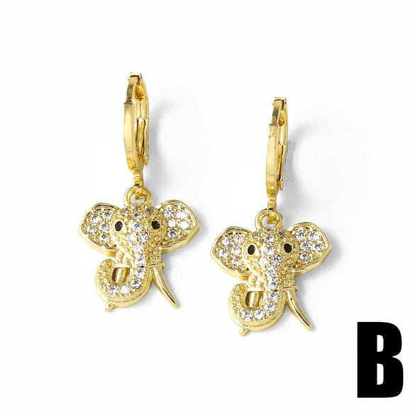 Wholesale Jewelry Simple Fashion Copper Plated Real Gold Animal Bear Elephant Earrings