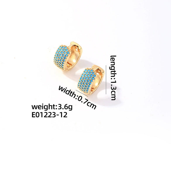 Wholesale Jewelry Simple Fashion Geometric Copper Gold Plated Colorful Zircon Earrings For Women
