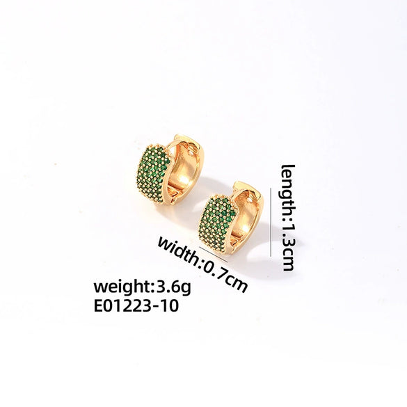 Wholesale Jewelry Simple Fashion Geometric Copper Gold Plated Colorful Zircon Earrings For Women