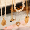Wholesale Jewelry Simple Freshwater Pearl Stitching Geometric 316L Stainless Steel Gold Plated Drop Shape Pendant Necklace