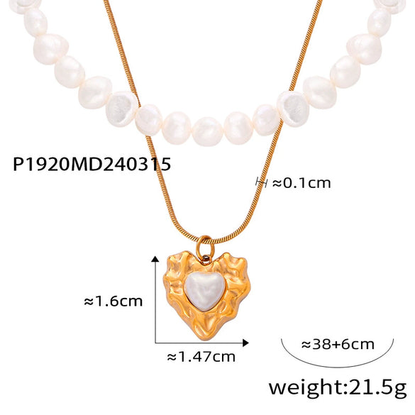 Wholesale Jewelry Simple Freshwater Pearl Stitching Geometric 316L Stainless Steel Gold Plated Drop Shape Pendant Necklace