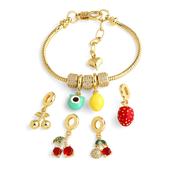 Wholesale Jewelry Simple Fruit Cherry Eye Pendant Copper Electroplated Bracelet