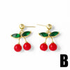 Wholesale Jewelry Simple Fruit Cherry Pendant Earrings For Women Copper Gold Plated