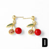 Wholesale Jewelry Simple Fruit Cherry Pendant Earrings For Women Copper Gold Plated