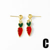 Wholesale Jewelry Simple Fruit Food Style Copper Goldplated Oildropped Watermelon Strawberry Insect Pendant Earrings