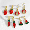 Wholesale Jewelry Simple Fruit Food Style Copper Goldplated Oildropped Watermelon Strawberry Insect Pendant Earrings