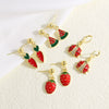 Wholesale Jewelry Simple Fruit Food Style Copper Goldplated Oildropped Watermelon Strawberry Insect Pendant Earrings