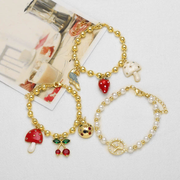 Wholesale Jewelry Simple Fruit Food Style Geometric Copper Goldplated Pendant Bracelet