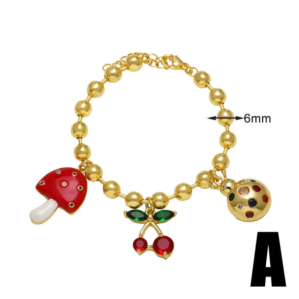 Wholesale Jewelry Simple Fruit Food Style Geometric Copper Goldplated Pendant Bracelet