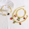 Wholesale Jewelry Simple Fruit Food Style Insect Strawberry Oil Drop Copper Goldplated Pendant Bracelet