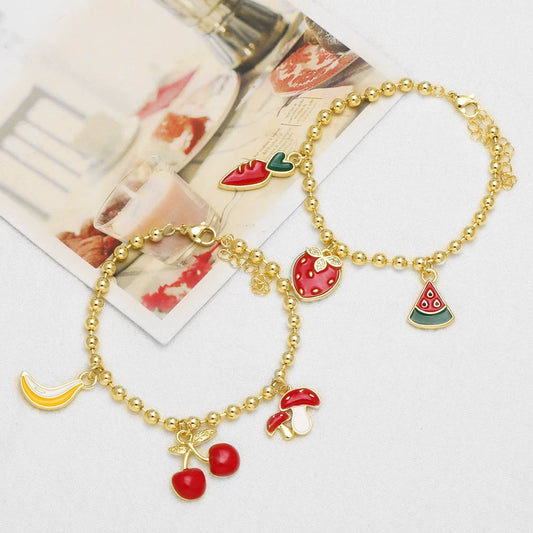 Wholesale Jewelry Simple Fruit Shaped Copper Pendant Beaded Bracelet With Electroplating