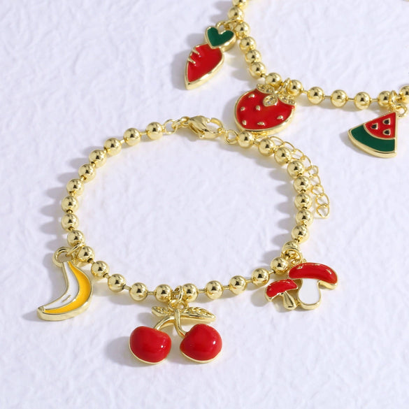 Wholesale Jewelry Simple Fruit Shaped Copper Pendant Beaded Bracelet With Electroplating