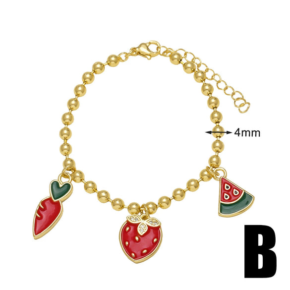 Wholesale Jewelry Simple Fruit Shaped Copper Pendant Beaded Bracelet With Electroplating